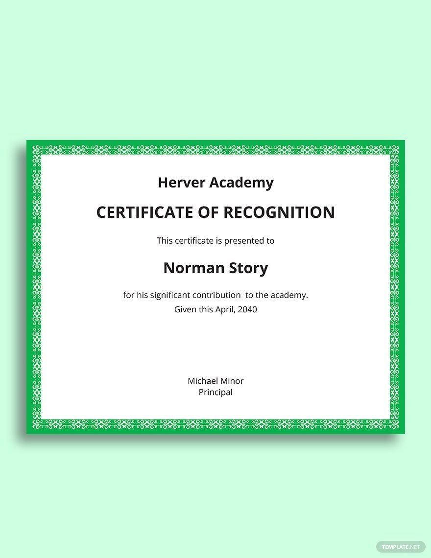Certificate Of Recognition For Kindergarten Template
