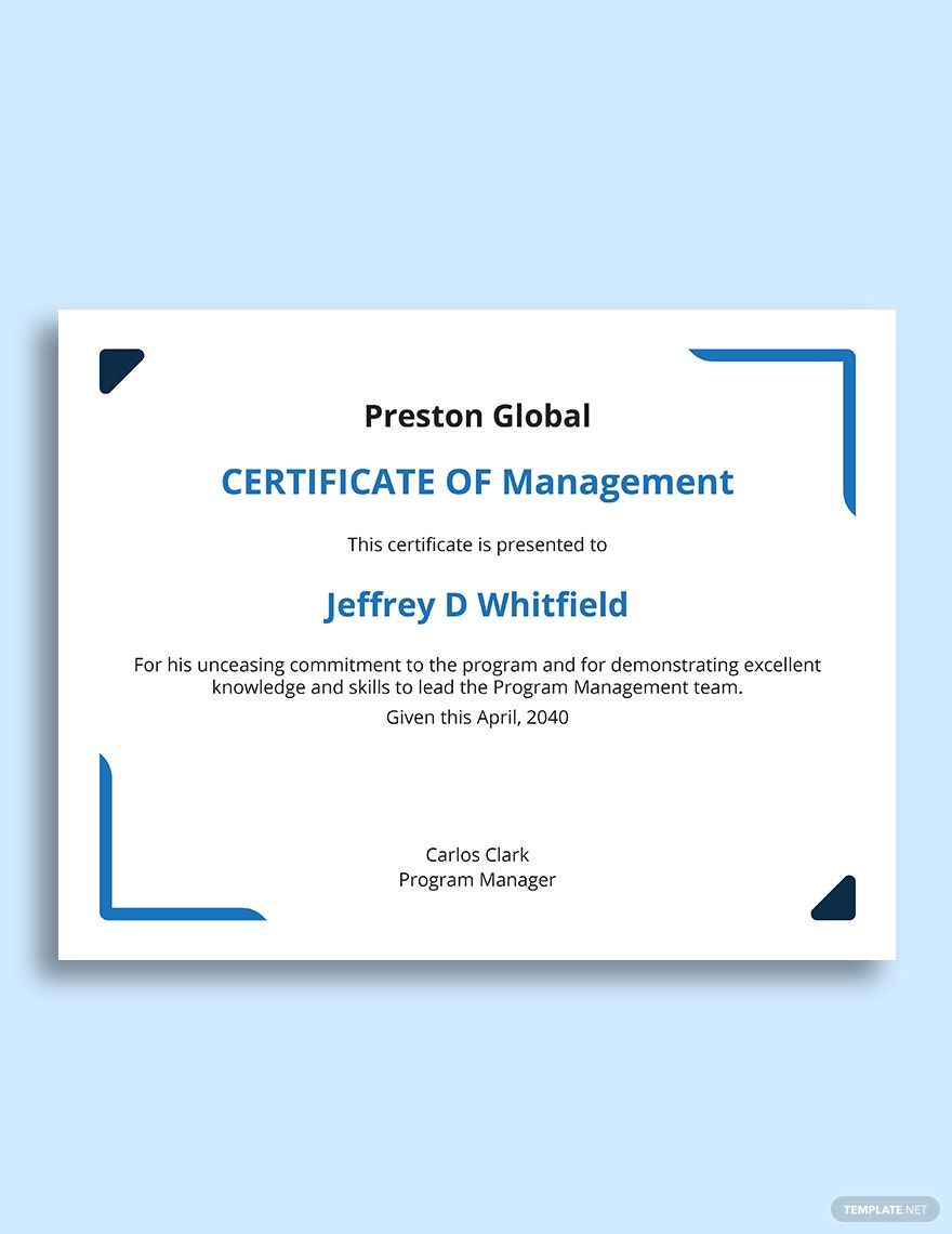 Program Management Certificate Template in Word, Google Docs, Apple Pages, Publisher