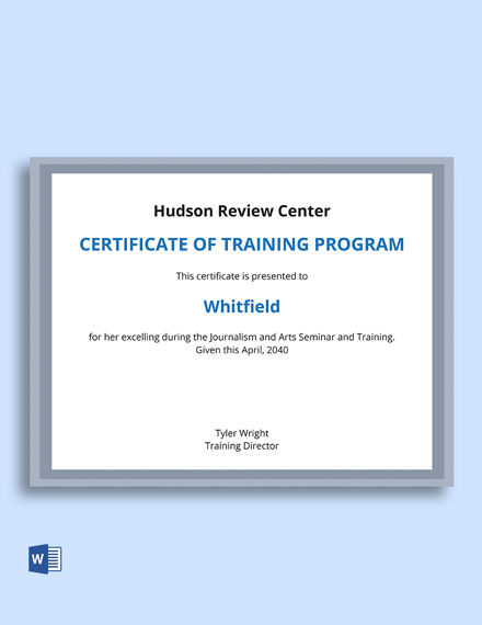 Free Training Program Achievement Certificate Template - Word