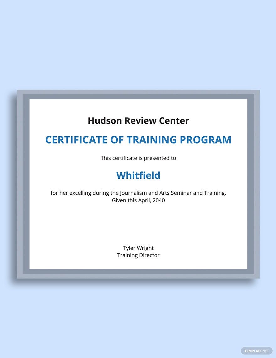 Training Program Achievement Certificate Template