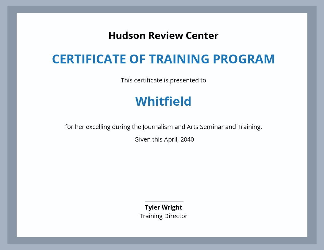 Free Training Program Achievement Certificate Template - Word