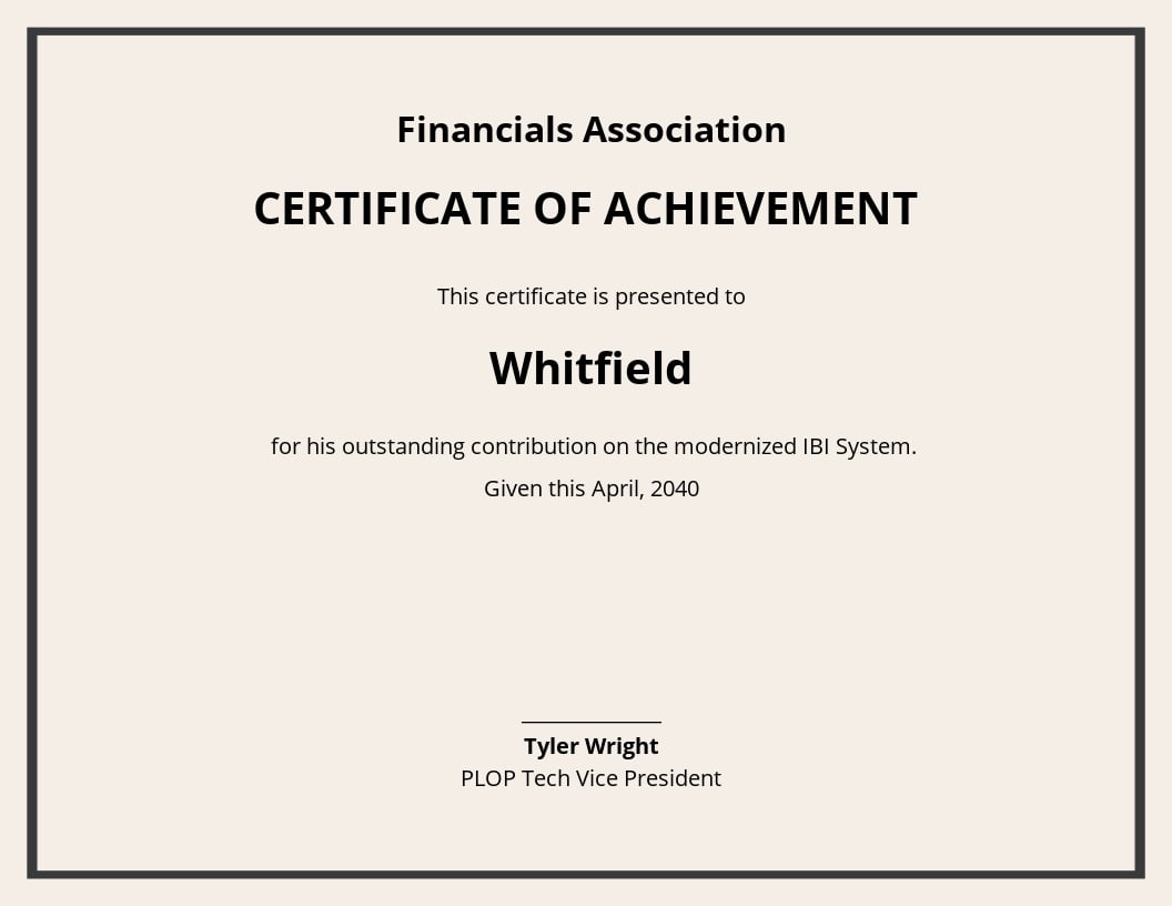 Program Achievement Certificate Template - Word