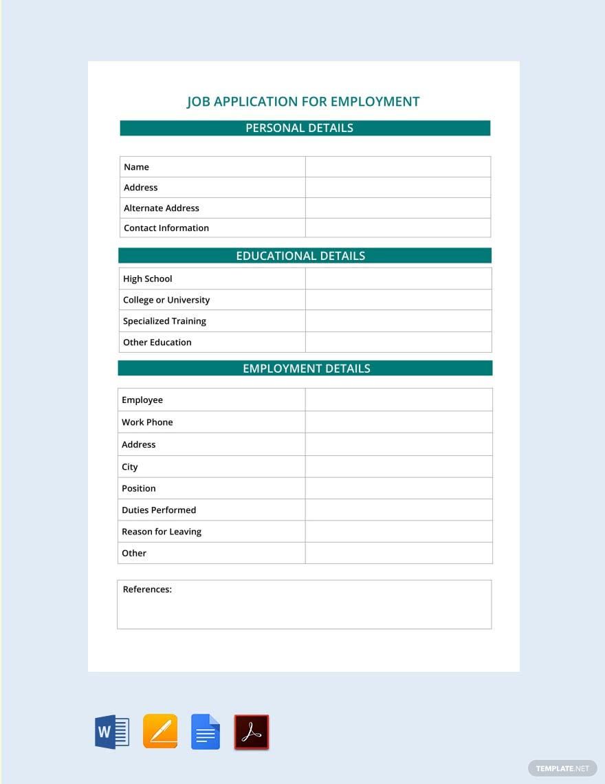 Employment Application Template Google Docs