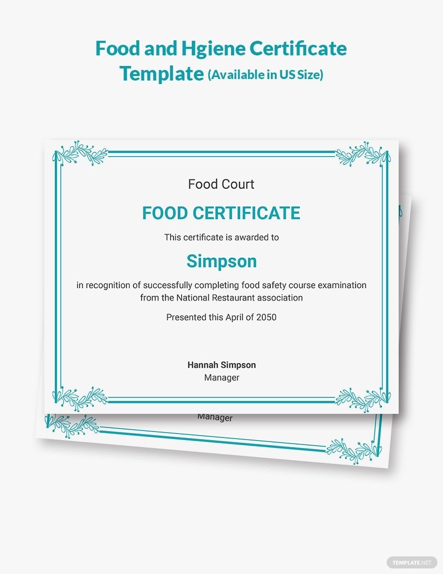 Food and Hygiene Certificate Template