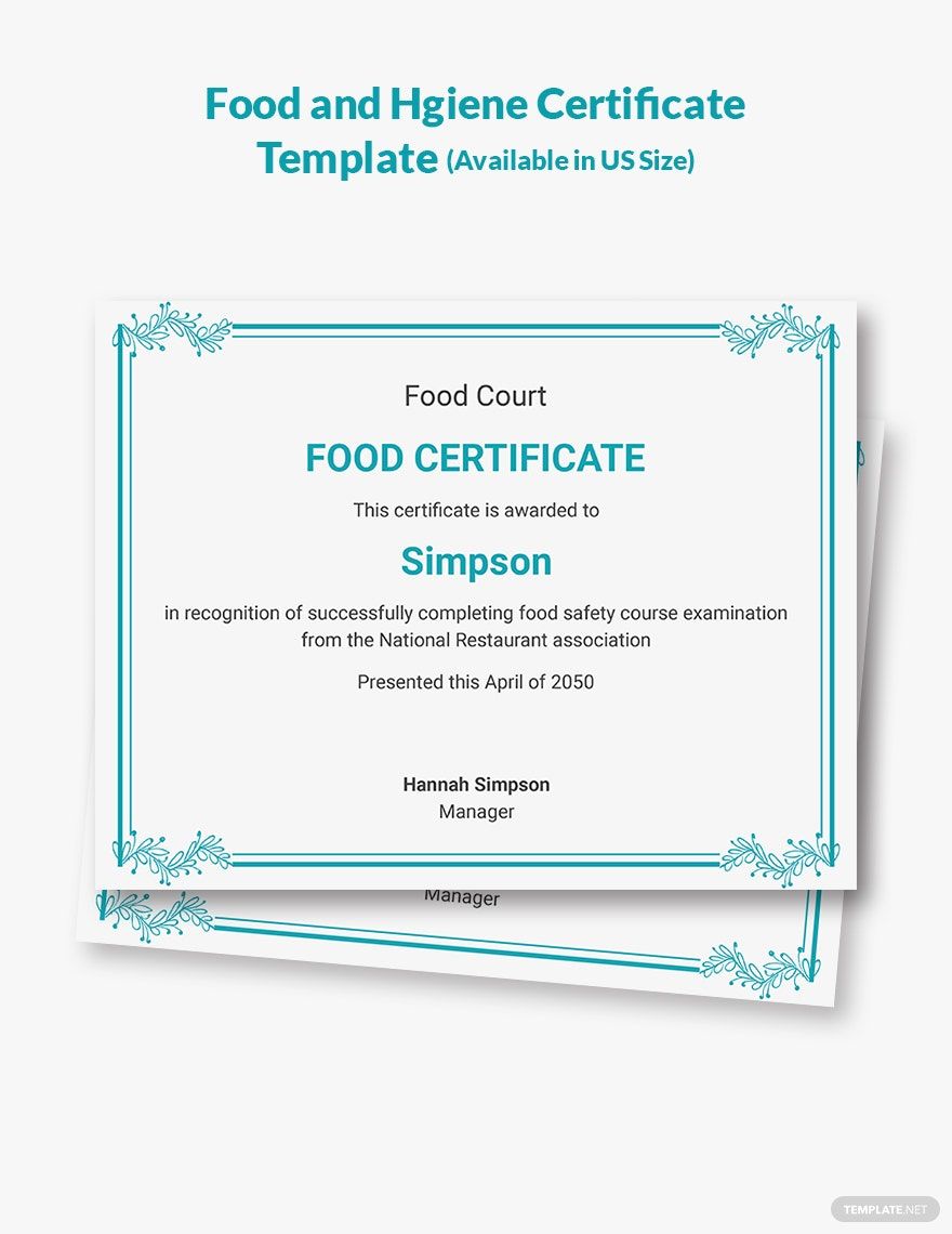 Food And Hygiene Certificate Template In Word Publisher Google Docs 