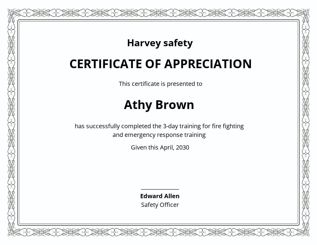 Safety Recognition Certificate Template