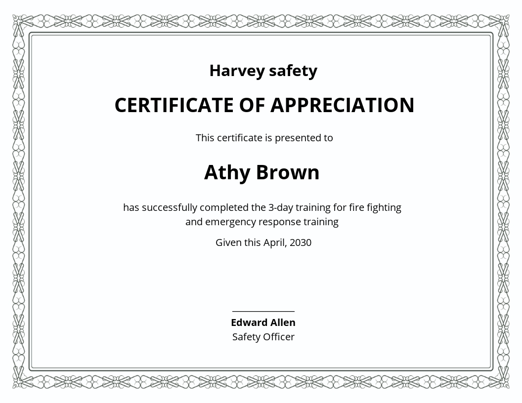 Safety Appreciation Certificate Template - Word