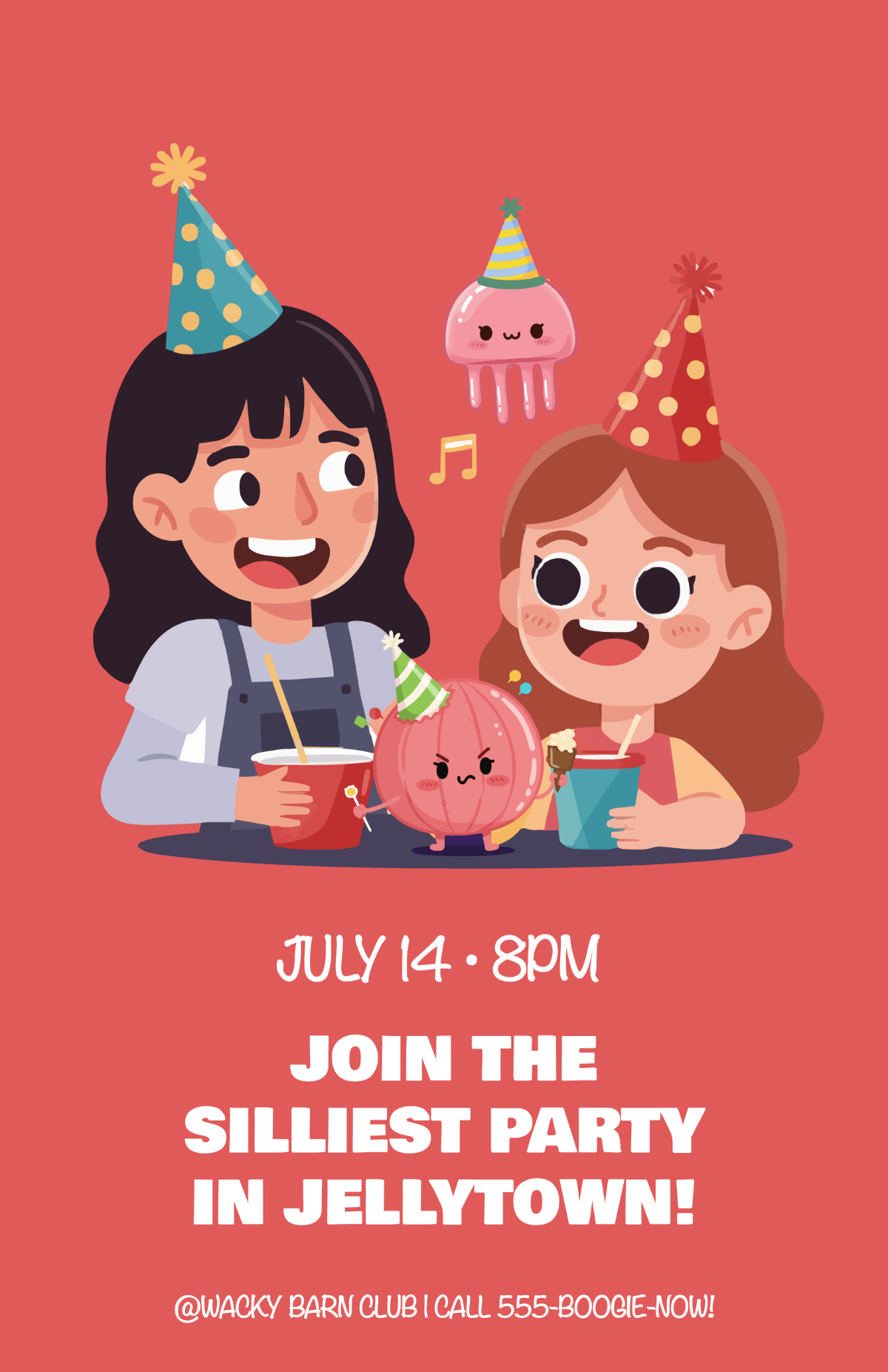 Free Red Funny Party Poster Template