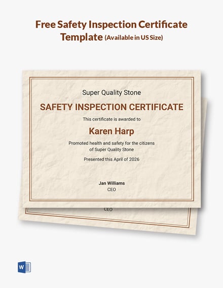 Free Safety Inspection Certificate - Word