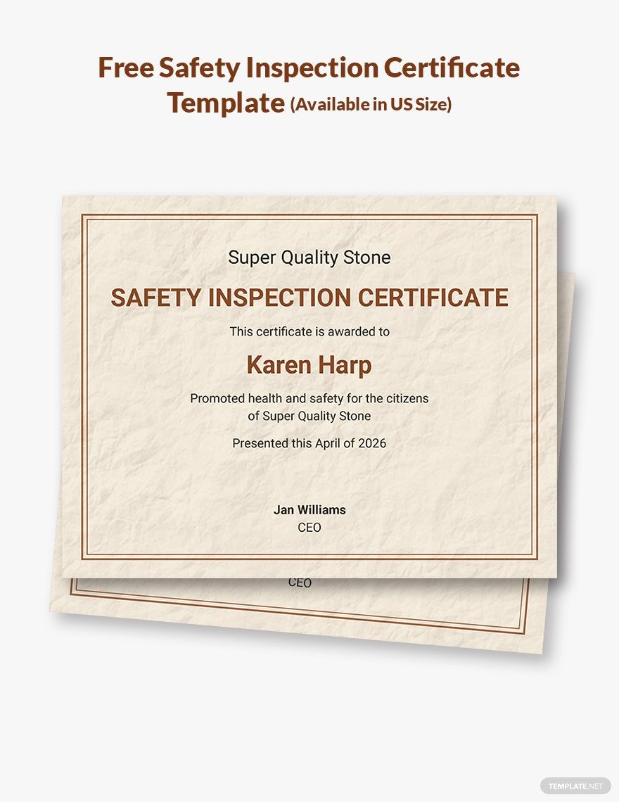 Safety Inspection Certificate Template in Word, Google Docs, Apple Pages, Publisher