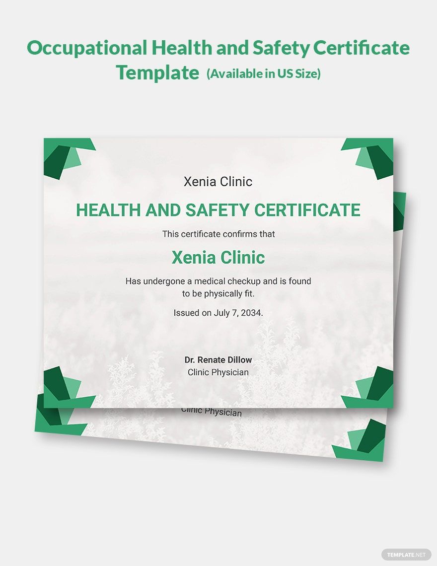Occupational Health and Safety Certificate Template