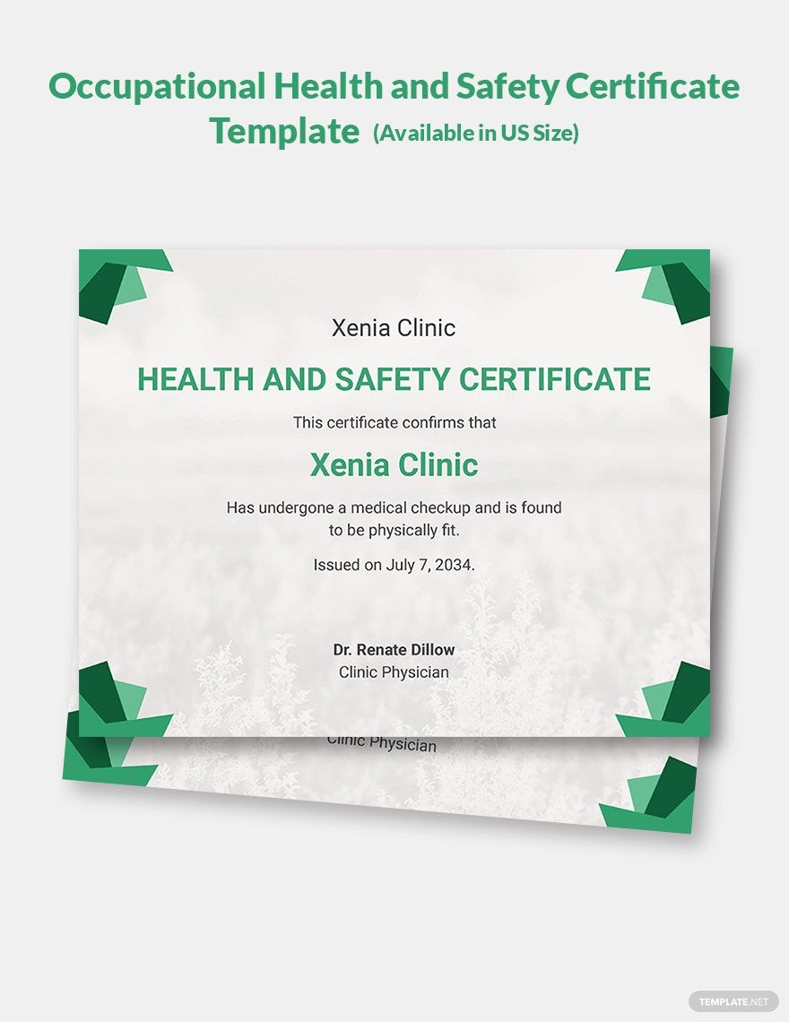 Occupational Health and Safety Certificate Template in Word, Publisher, Google Docs, Pages - Download | Template.net