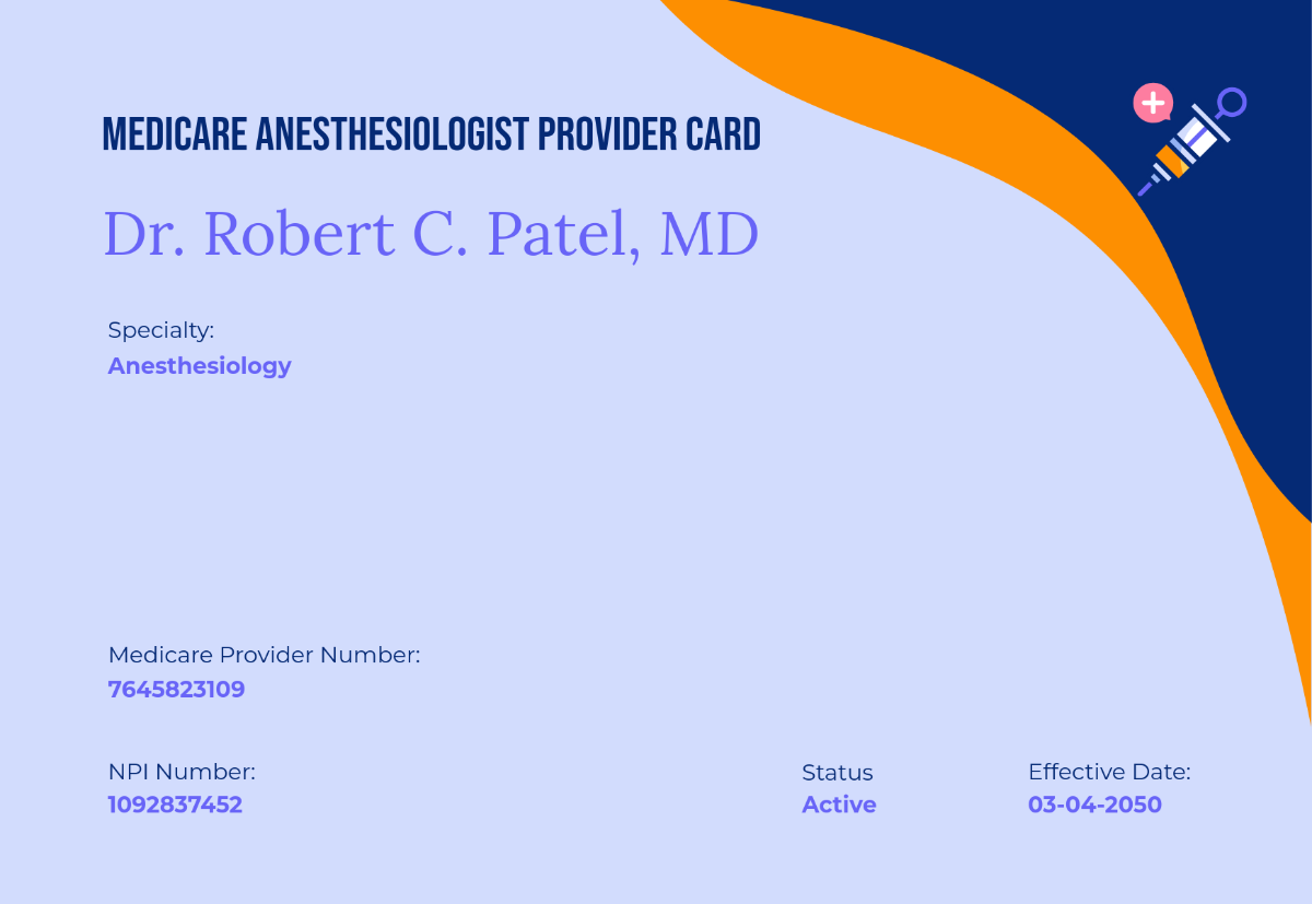Free Anesthesiologist Medicare Card Template