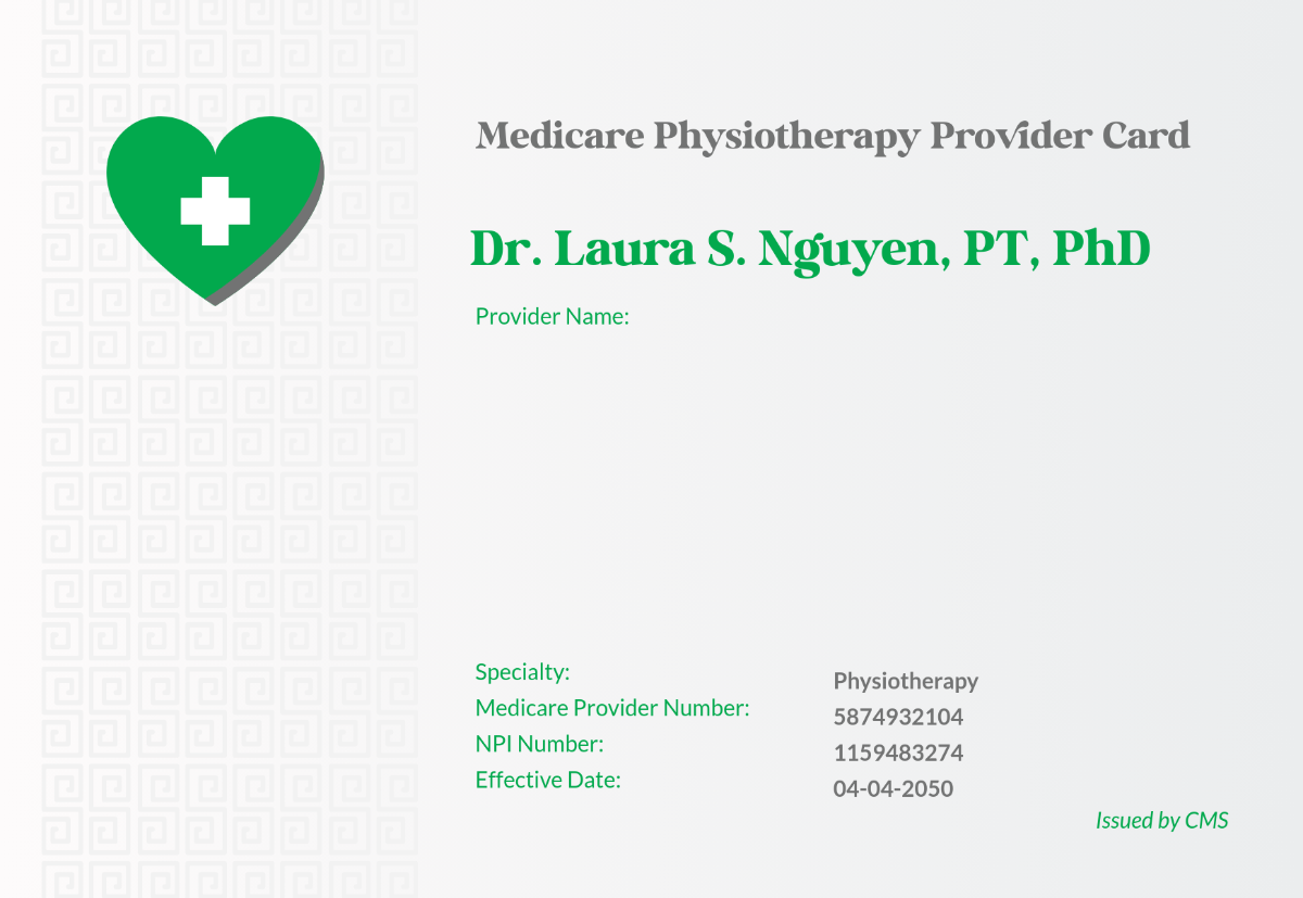 Free Physhiotherapist Medicare Card Template