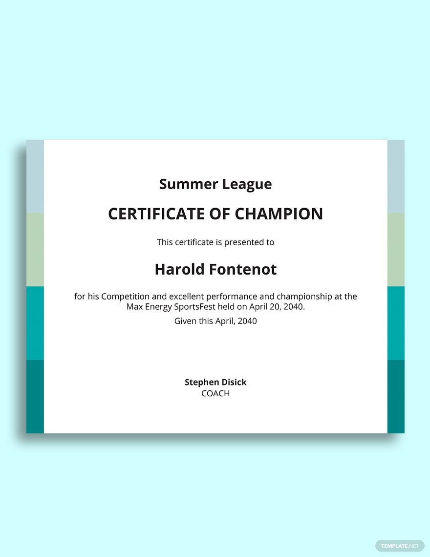 Champion Certificate of Winning Competition Template