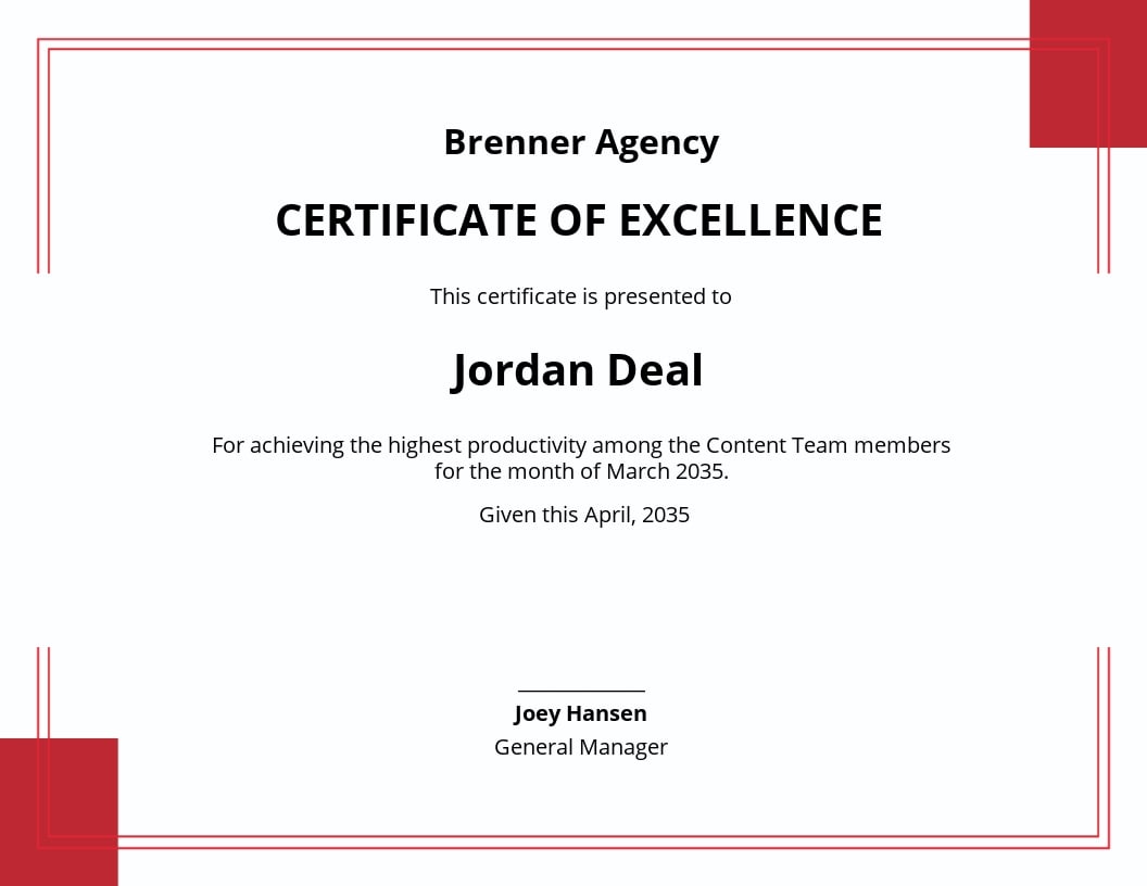 Free Excellence Corporate Certificate template.jpe