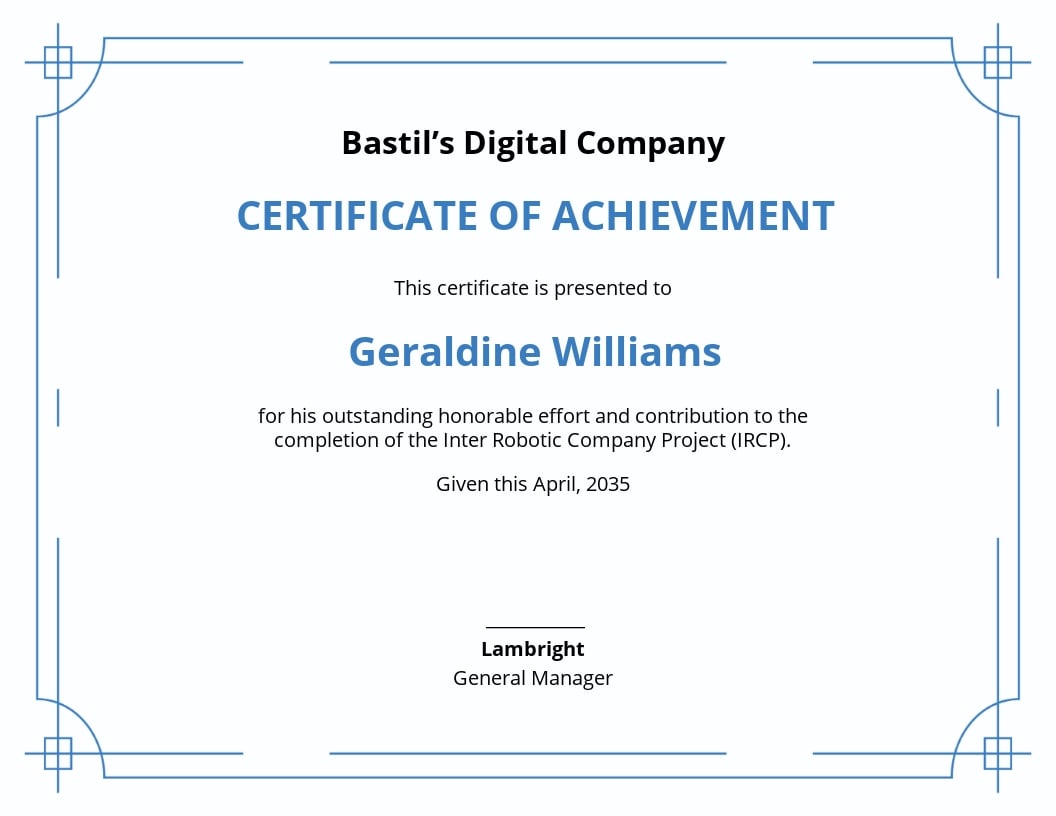Achievement Corporate Certificate Template - Word
