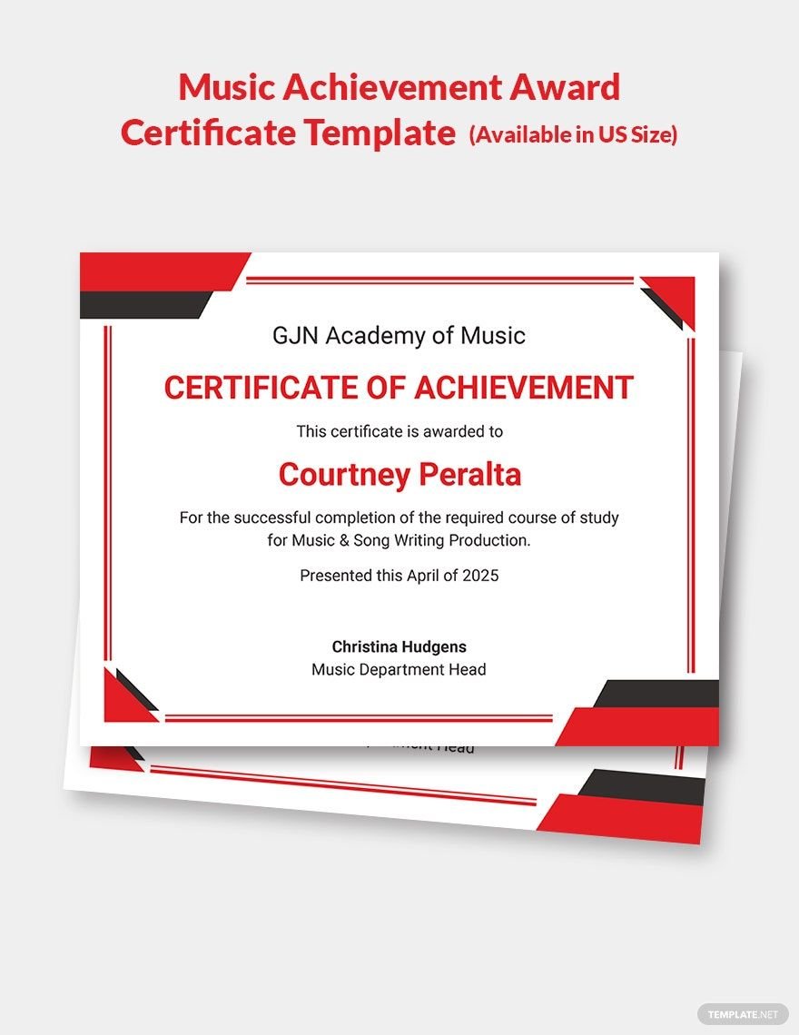 Free Music Achievement Award Certificate
