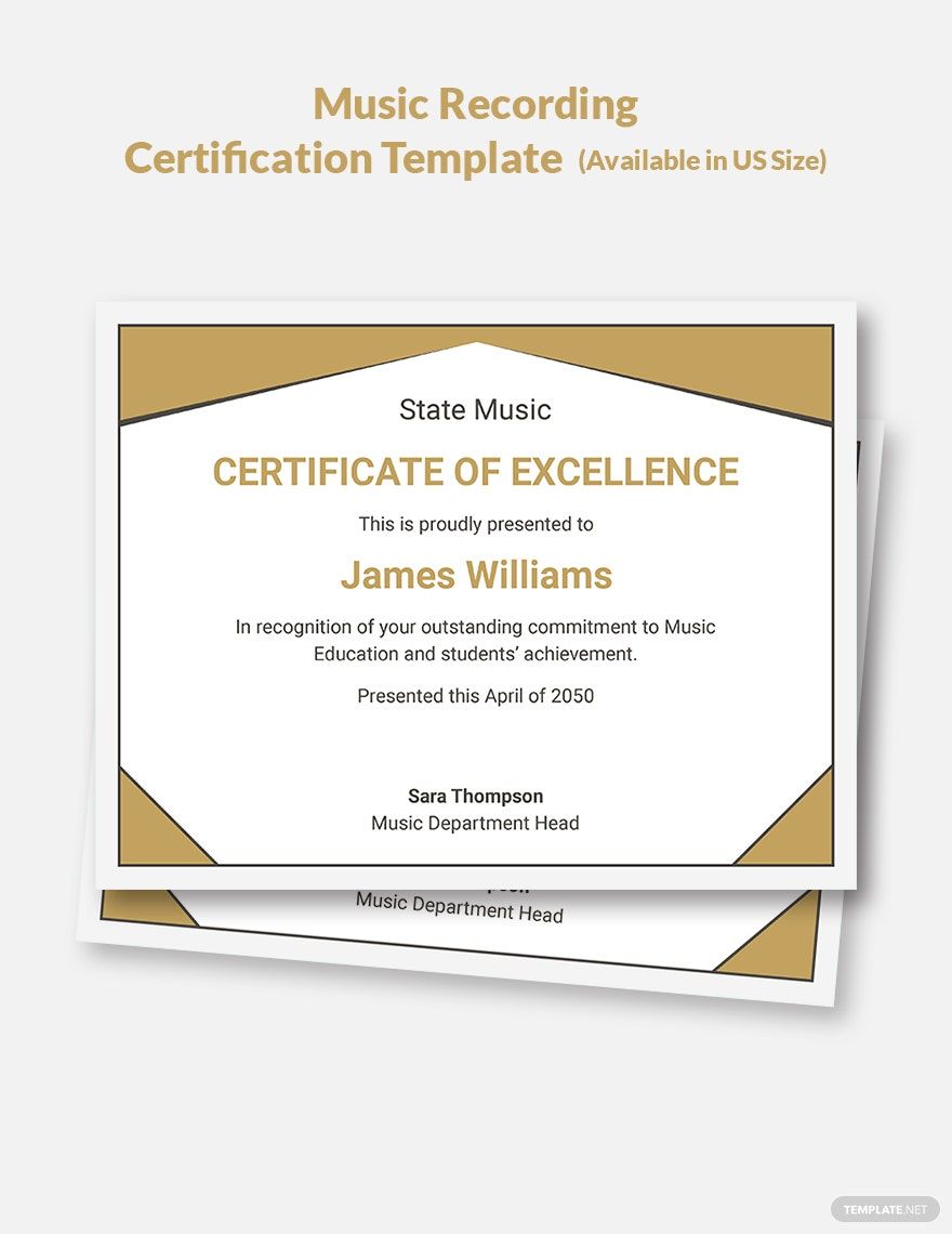 Music Recording Certification Template