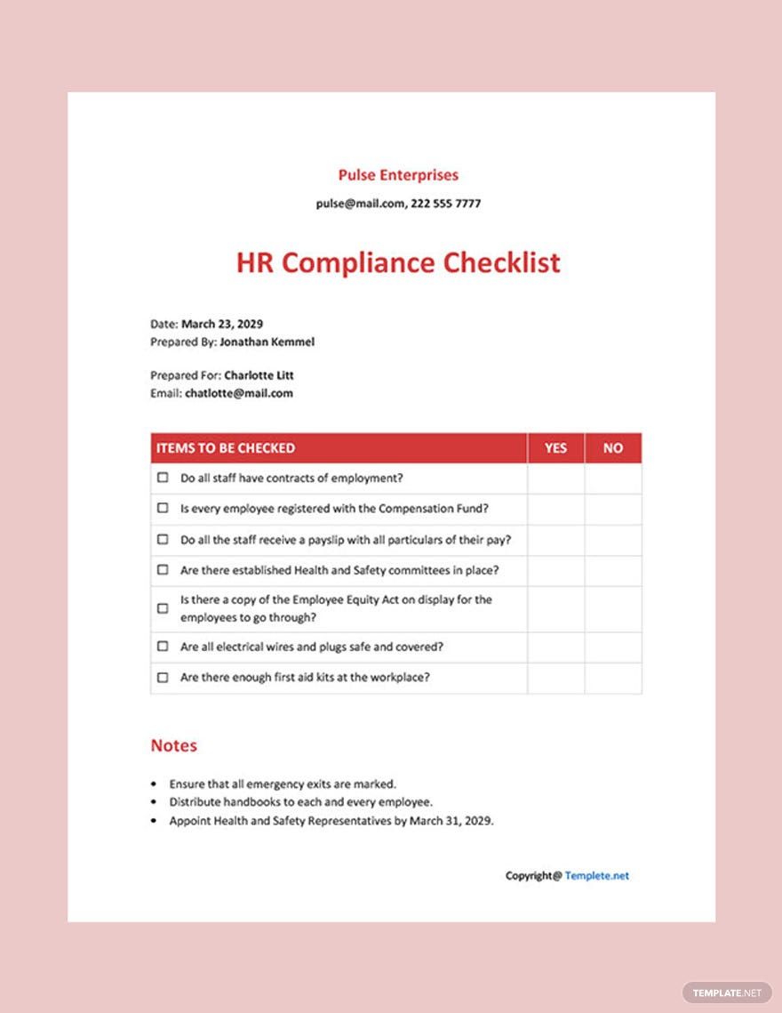 HR Compliance Checklist Template