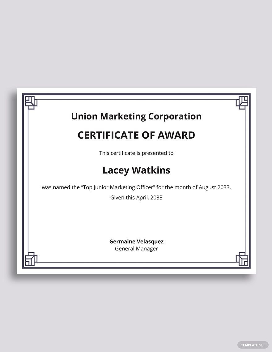 Corporate Award Certificate Template
