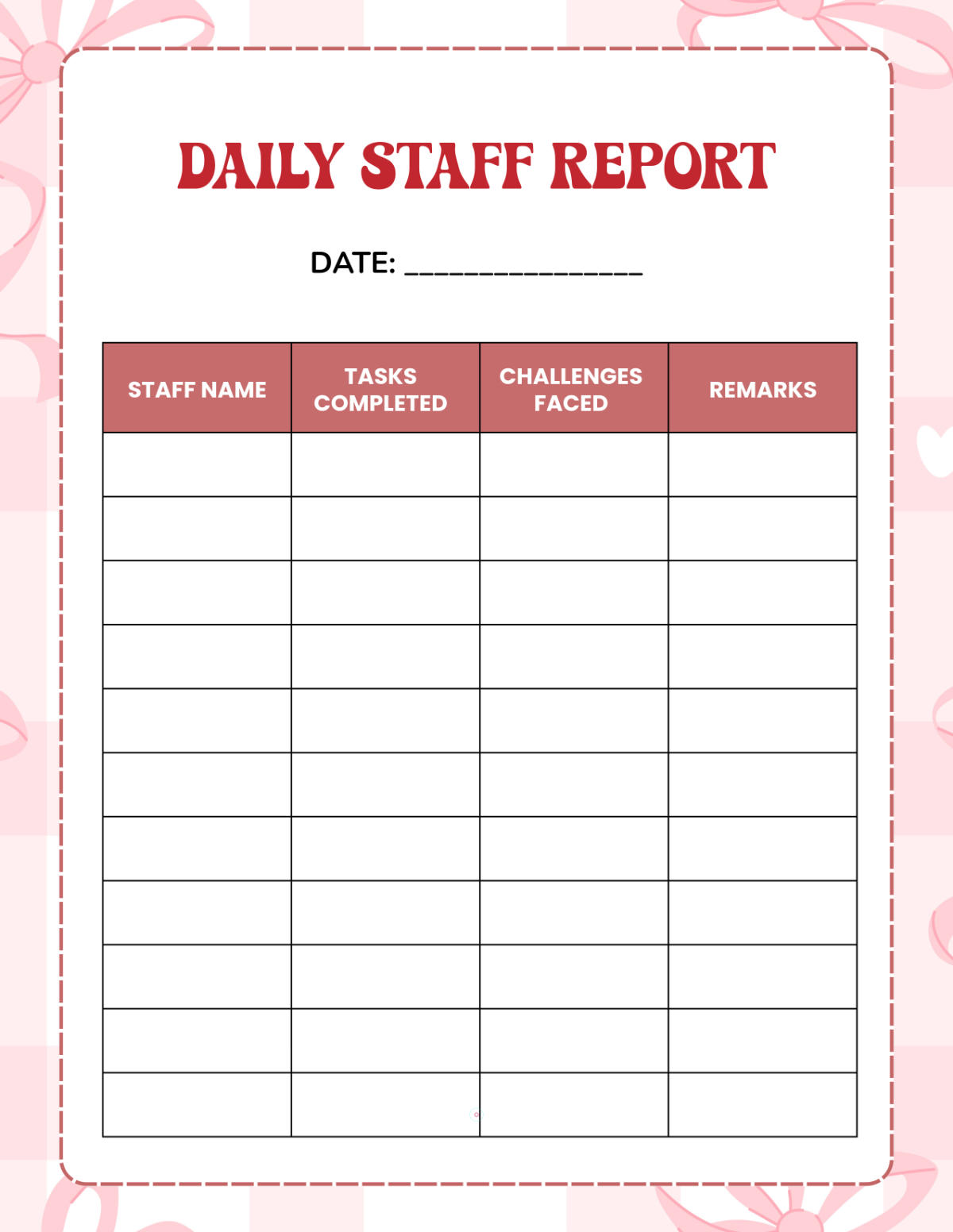 Cute Daily Template for Staff to Download