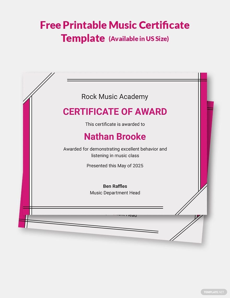 Printable Music Certificate Template