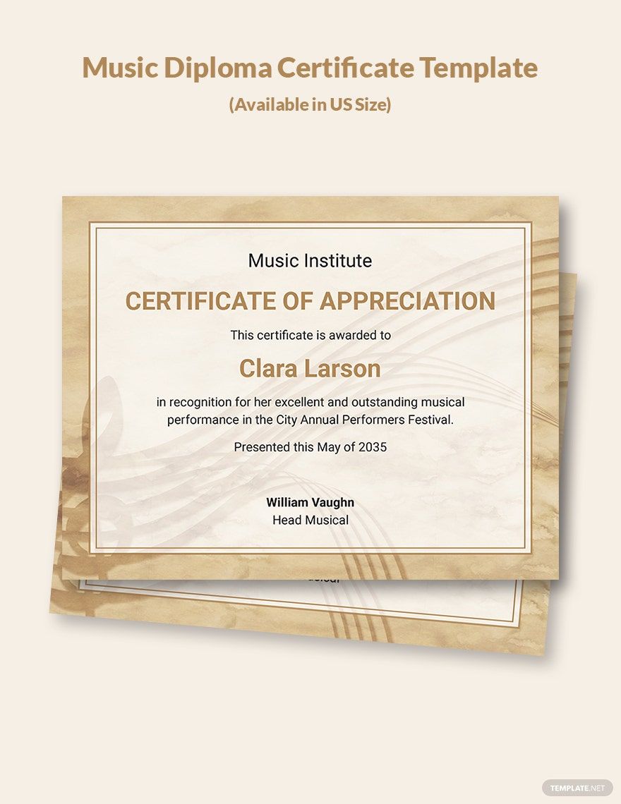 Music Diploma Certificate Template