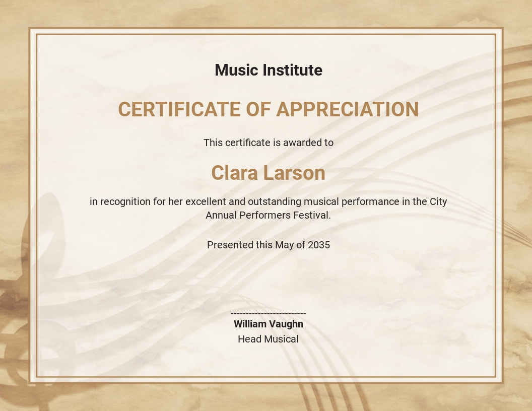 Music Diploma Certificate Template - Word