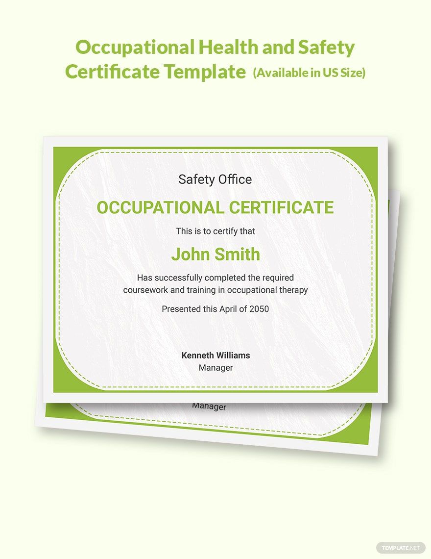 Occupational Health and Safety Care Certificate Template