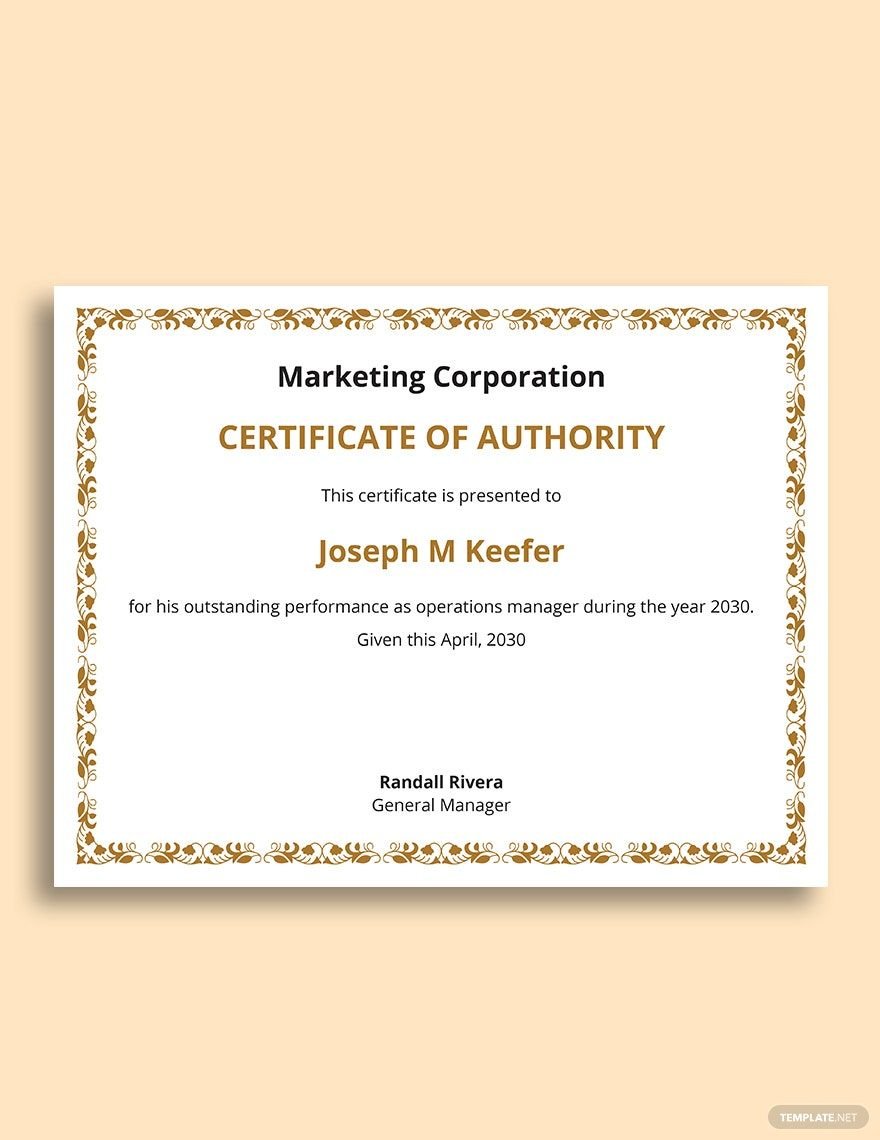 Corporate Certificate Of Authority Template