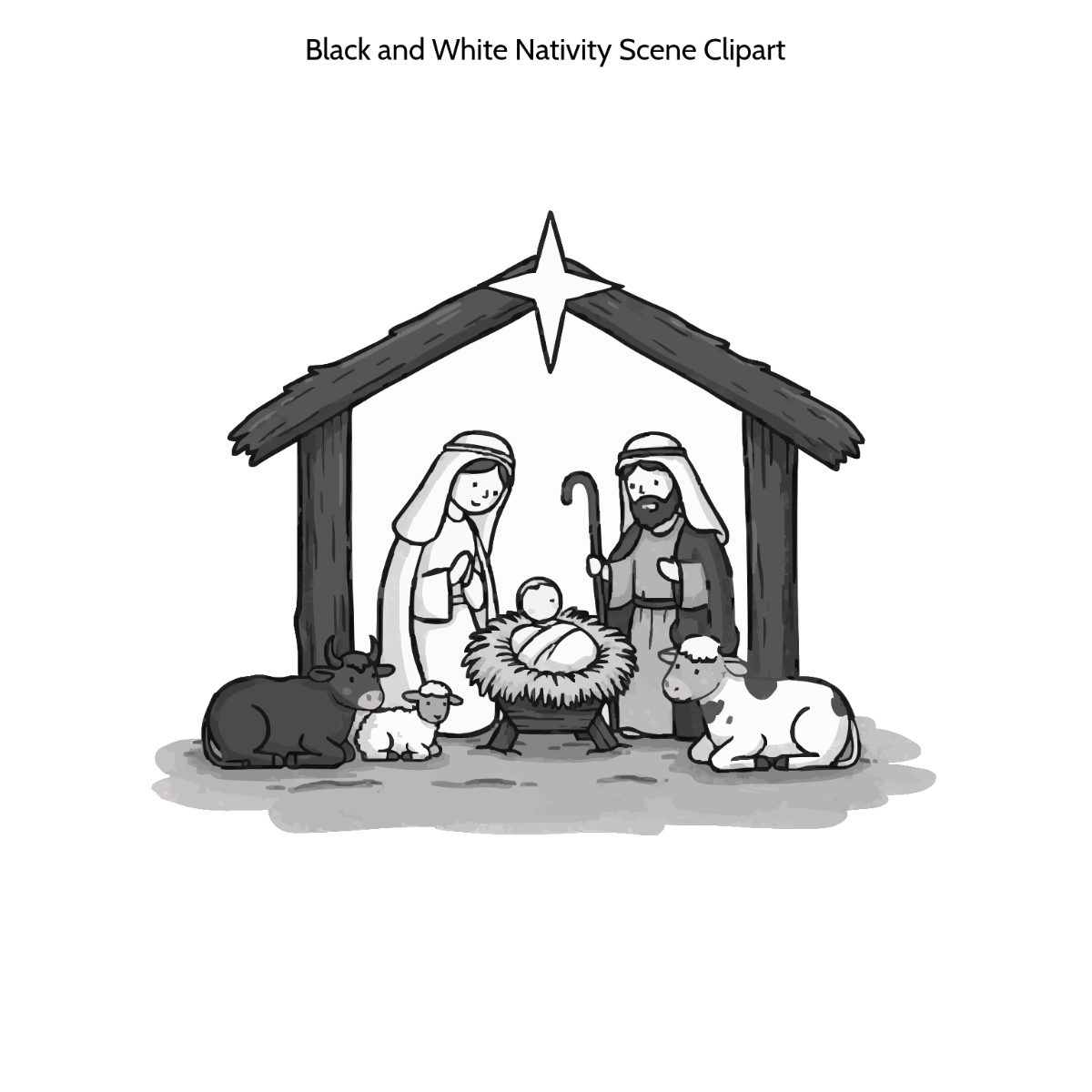 Free Black and White Nativity Scene Clipart Template