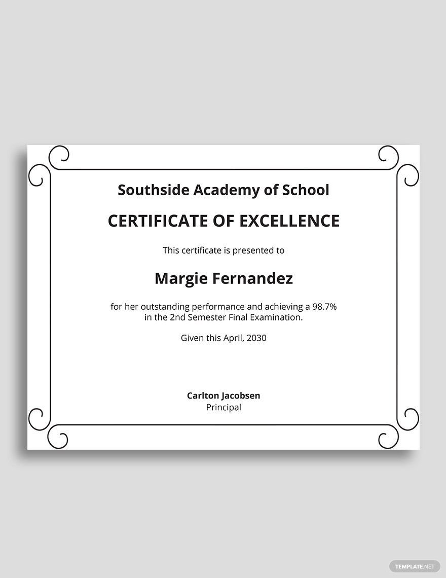 School Academic Excellence Certificate Template