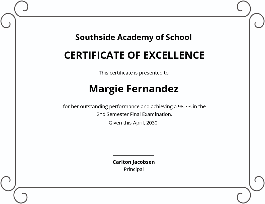 School Academic Excellence Certificate Template - Word
