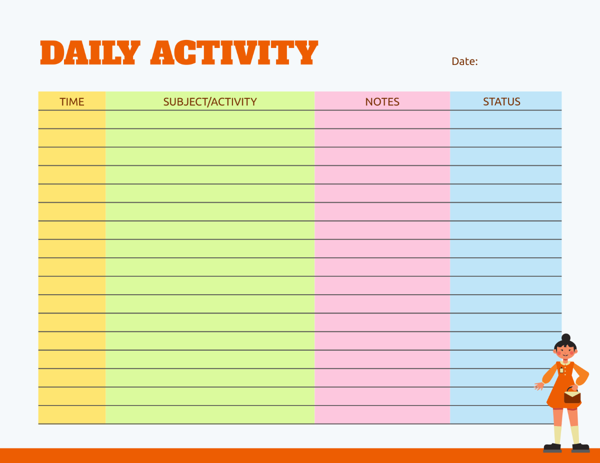 Daily Activity for Students Template to Download