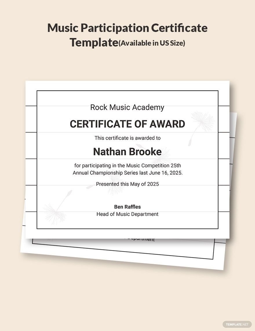 Music Participation Certificate Template
