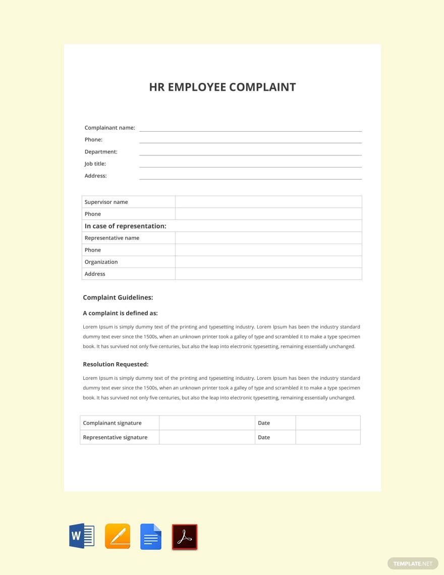 HR Employee Complaint Form Template in Word, Google Docs, PDF, Apple Pages