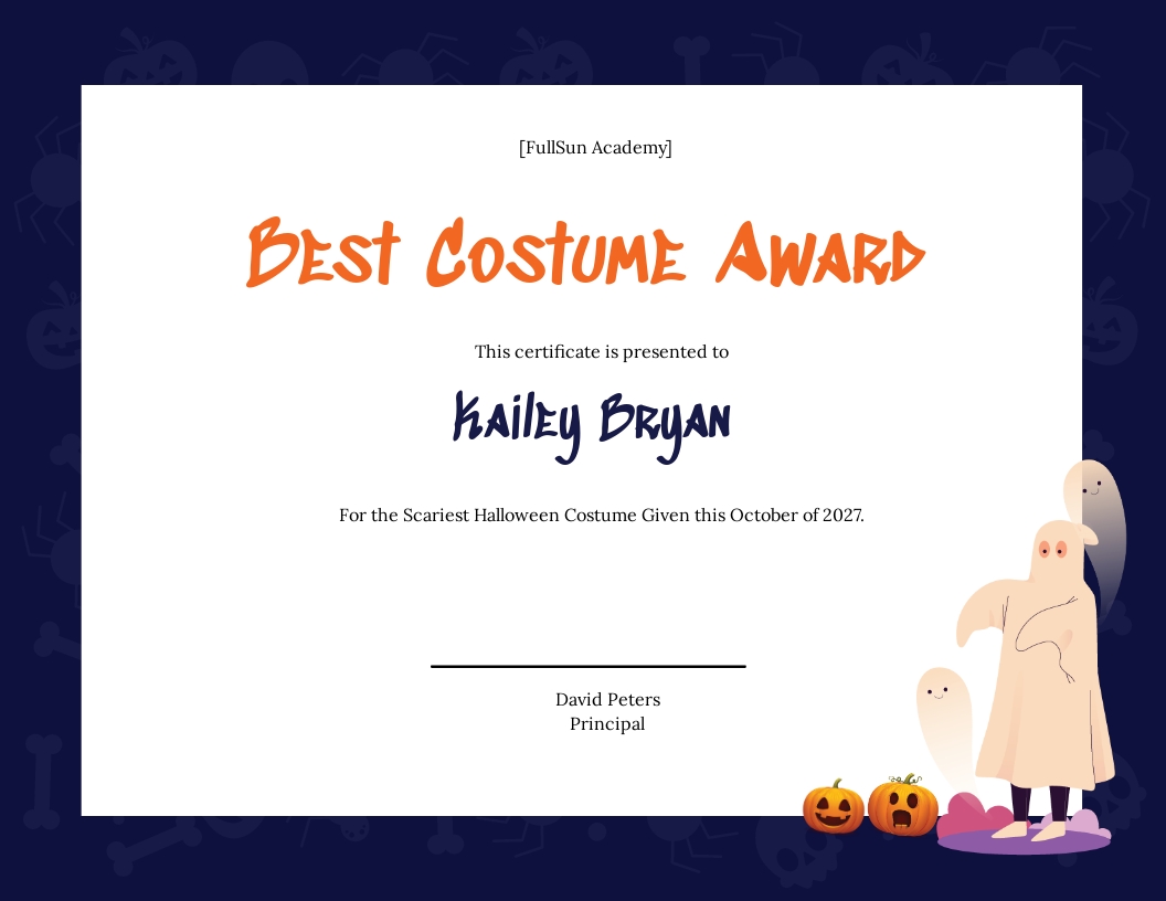 Halloween Costume Award Certificate Template [Free JPG Throughout Halloween Costume Certificate Template