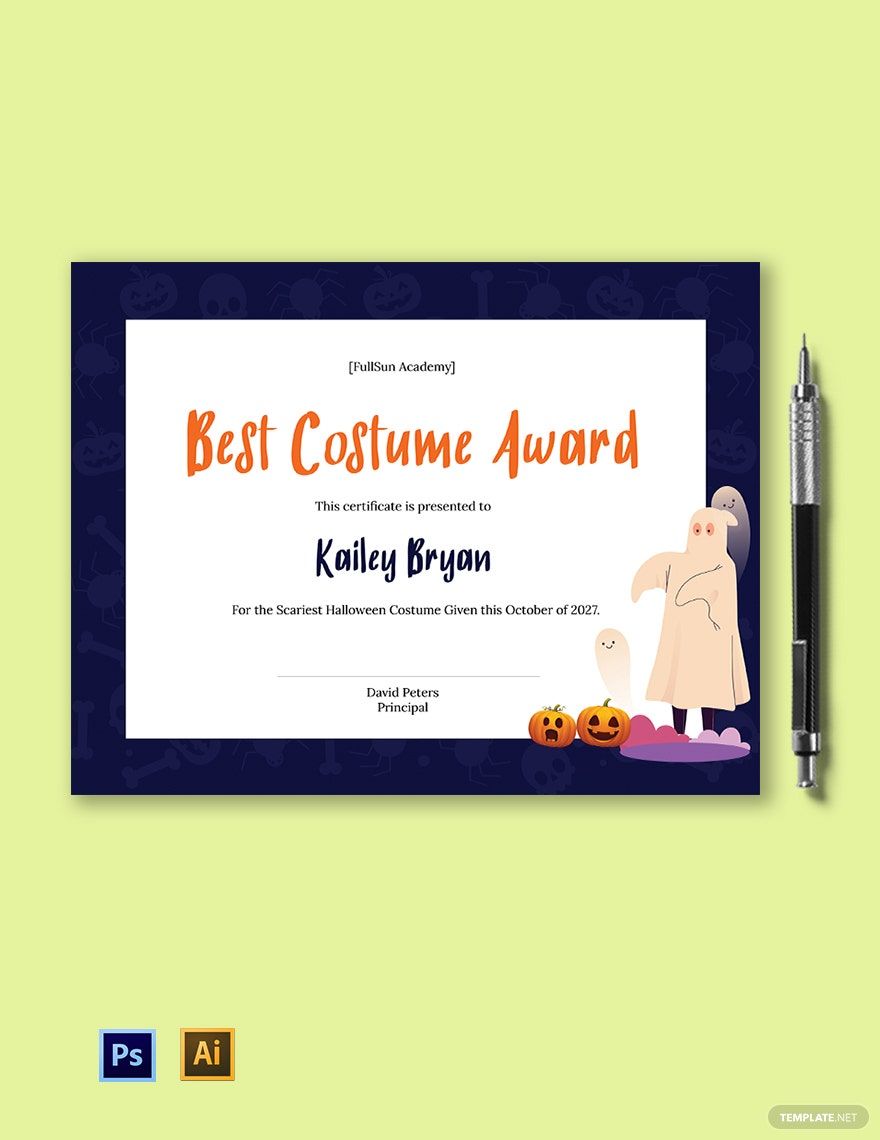 Free Halloween Costume Award Certificate Template