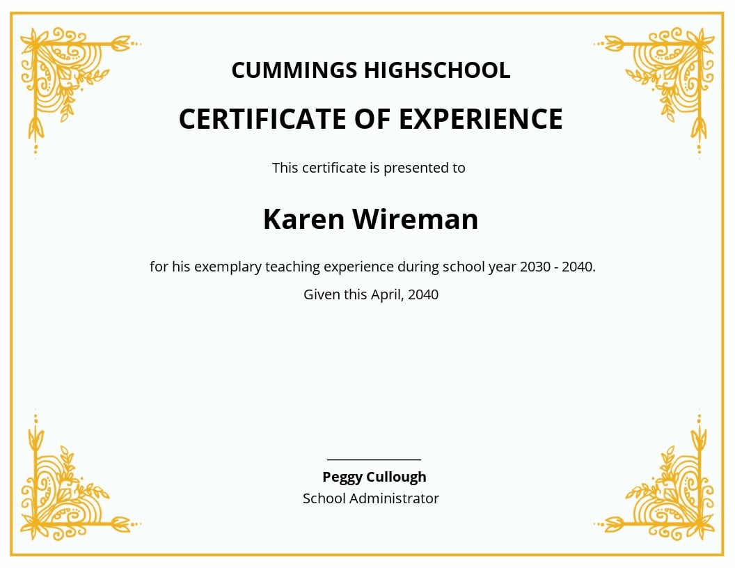 Teaching Experience Certificate Template.jpe