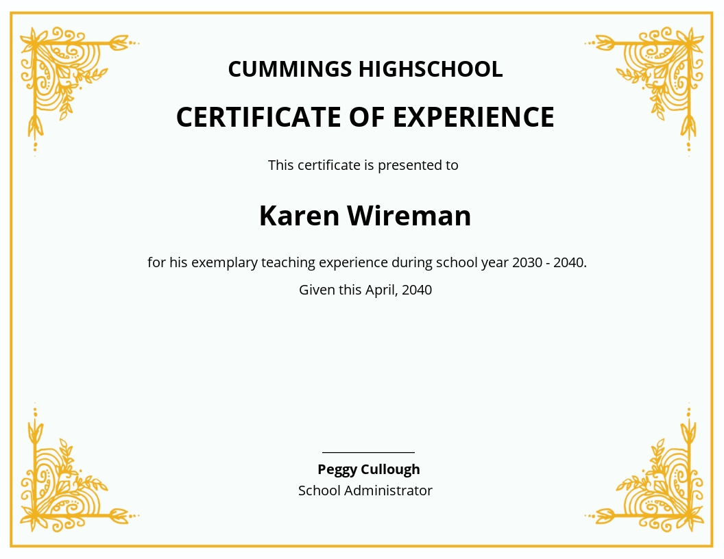 Teaching Experience Certificate Template - Word
