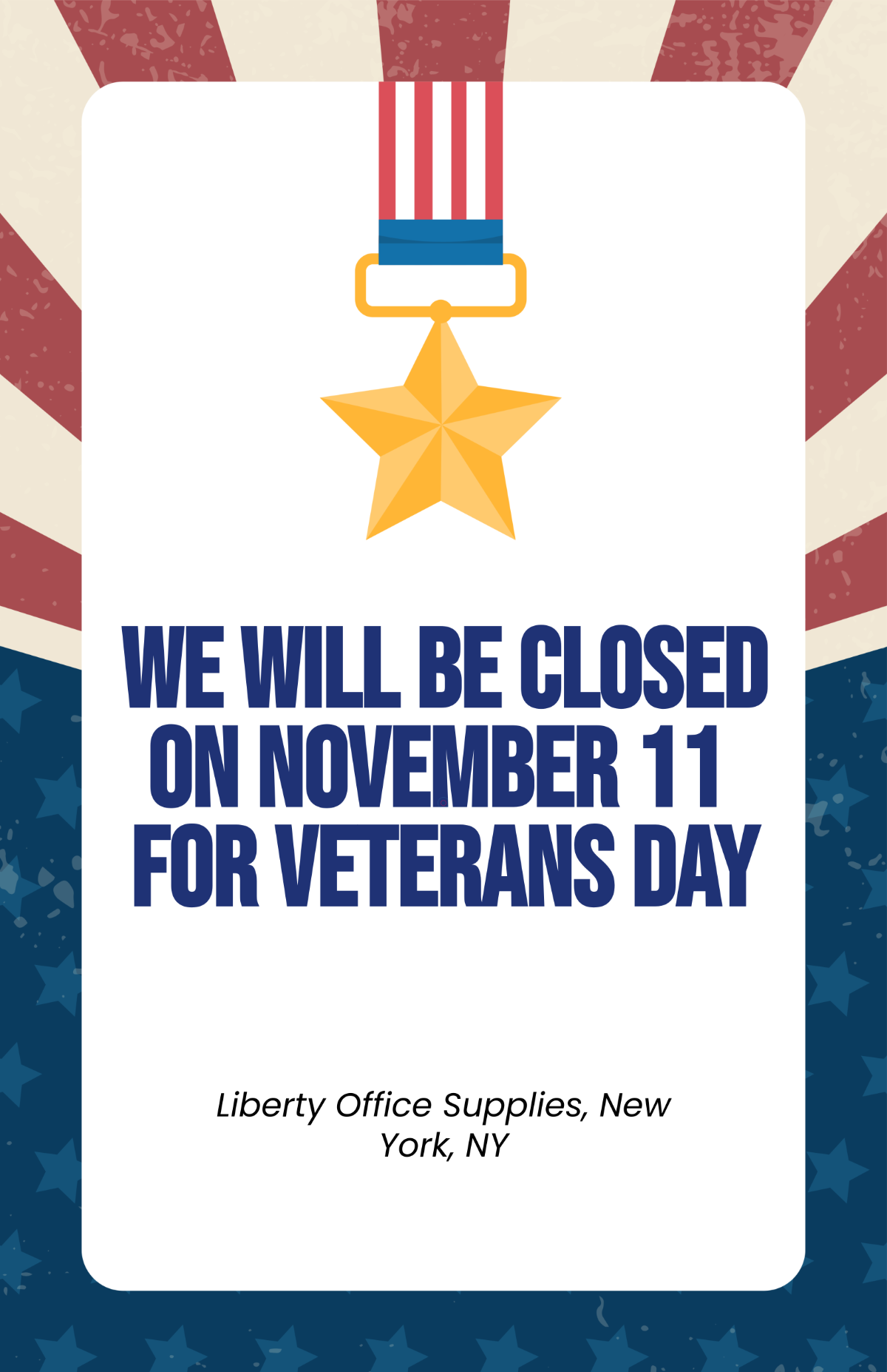 Free Closed for Veterans Day Poster Template