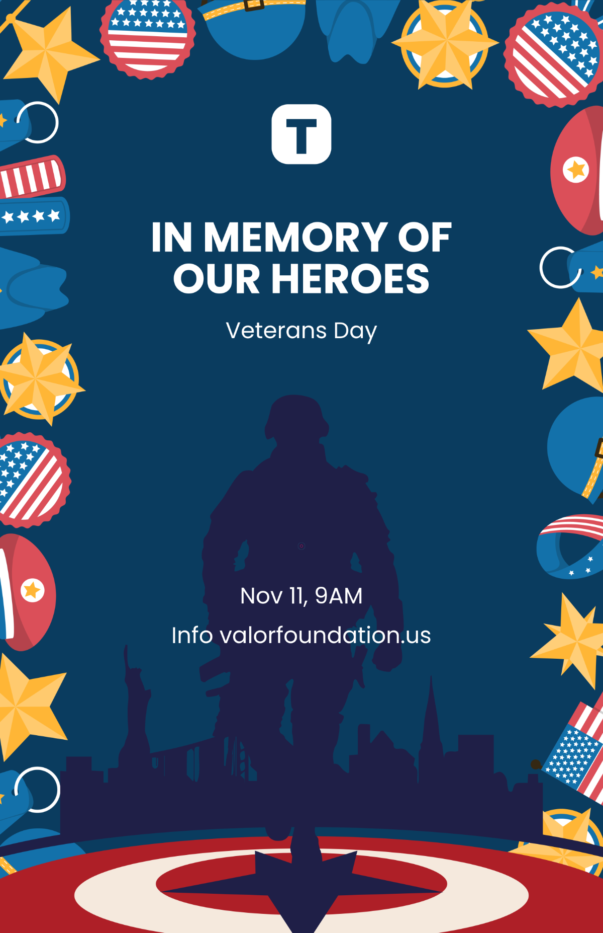 Free Blue Veterans Day Heroes Poster Template