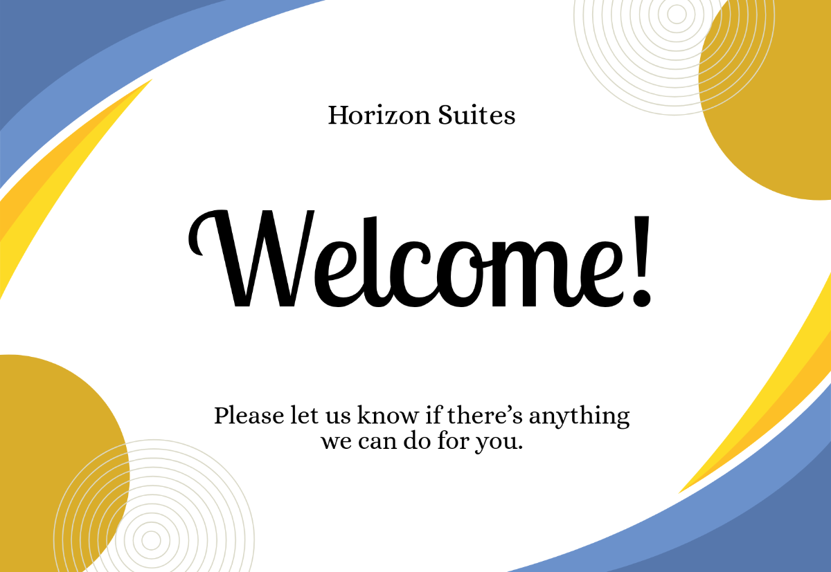 Free Modern Hospitality Welcome Card Template to Edit Online