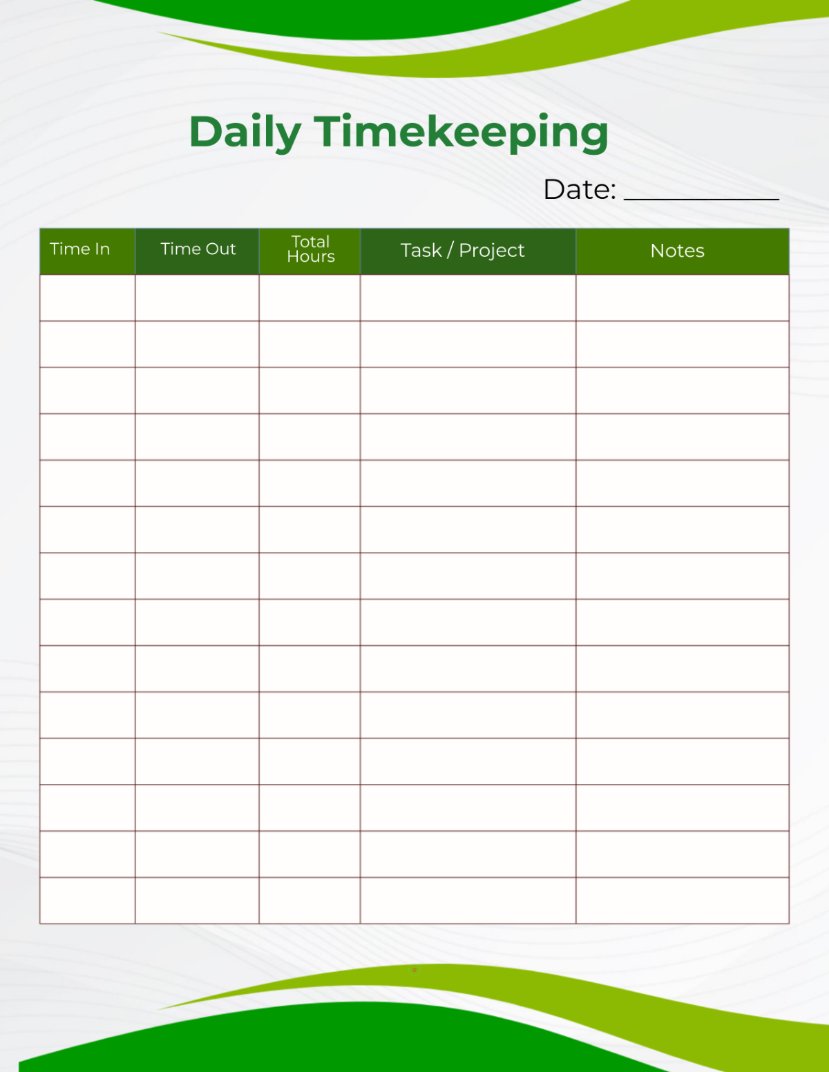 Free Daily Time Keeping Template
