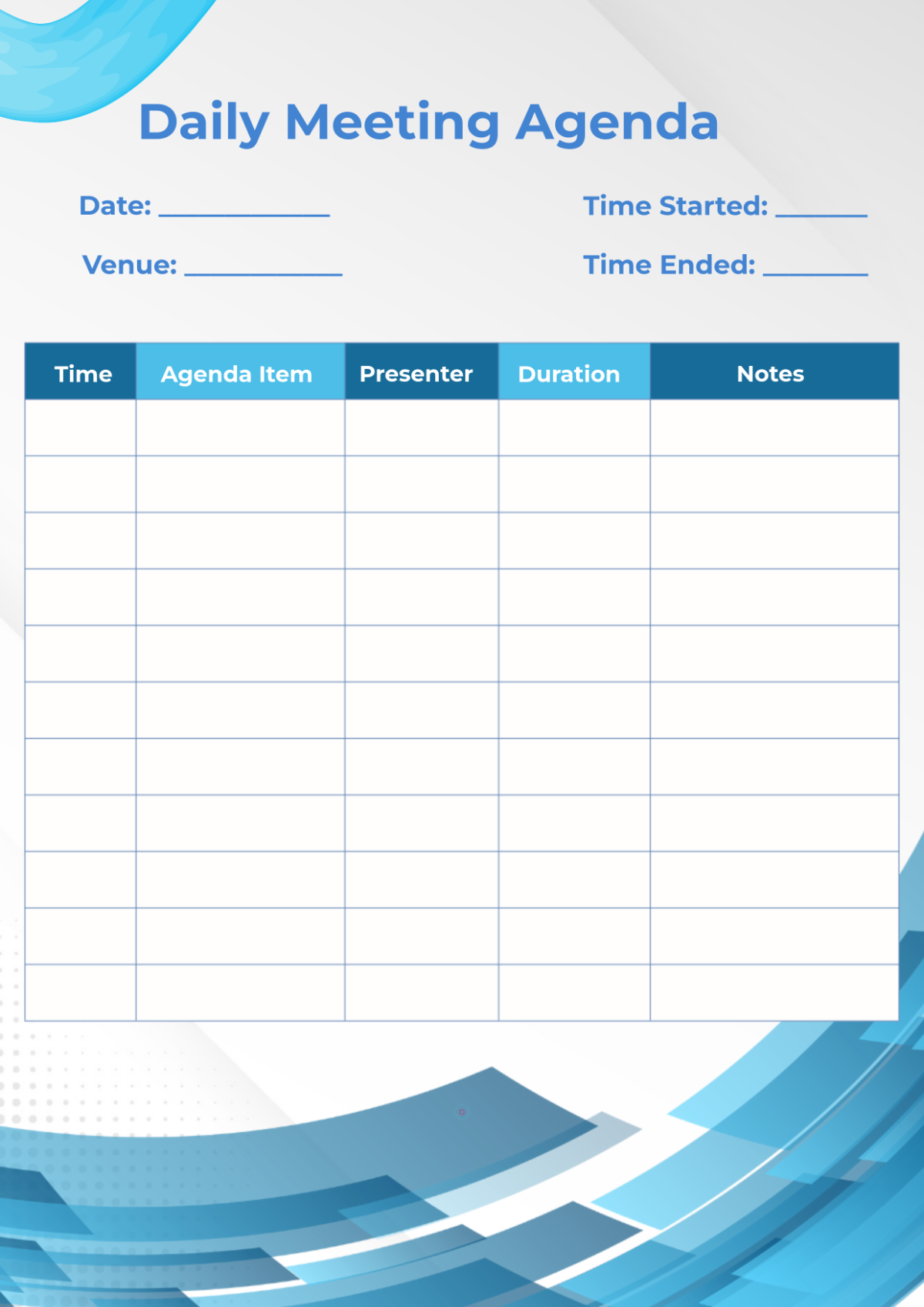 Free Printable Daily Meeting Agenda Template