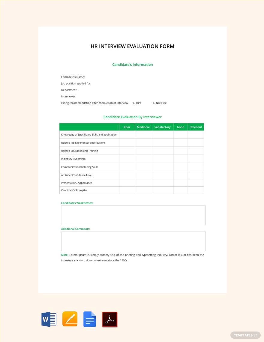 HR Interview Evaluation Form Template in Word, Google Docs, PDF, Apple Pages
