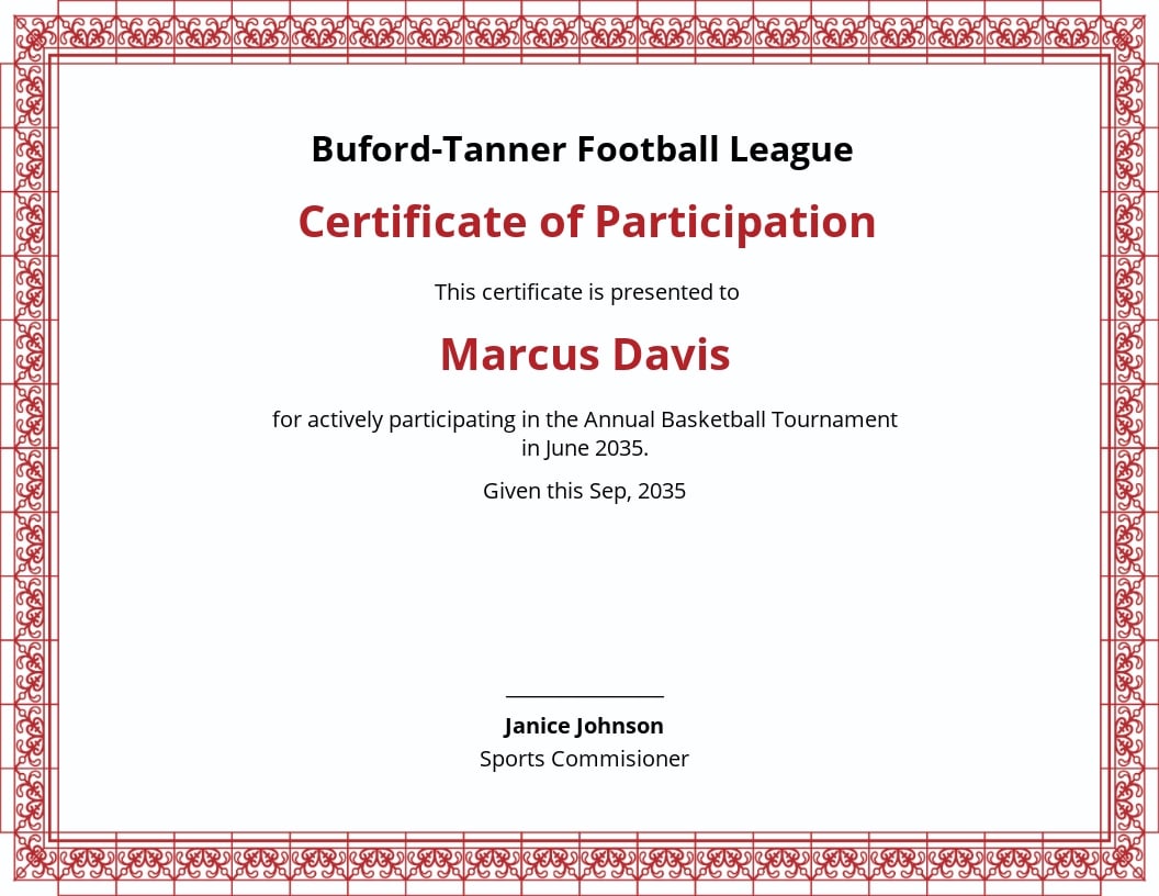 Basketball Participation Certification Template - Word