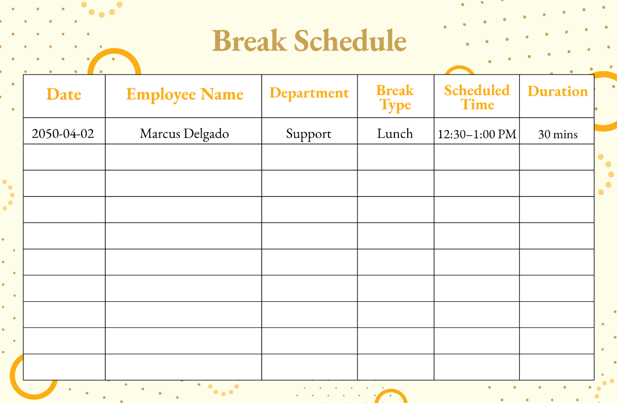 Break Schedule Template