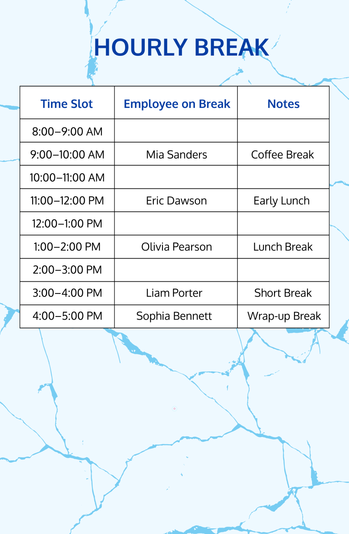 Free Hourly Break Template